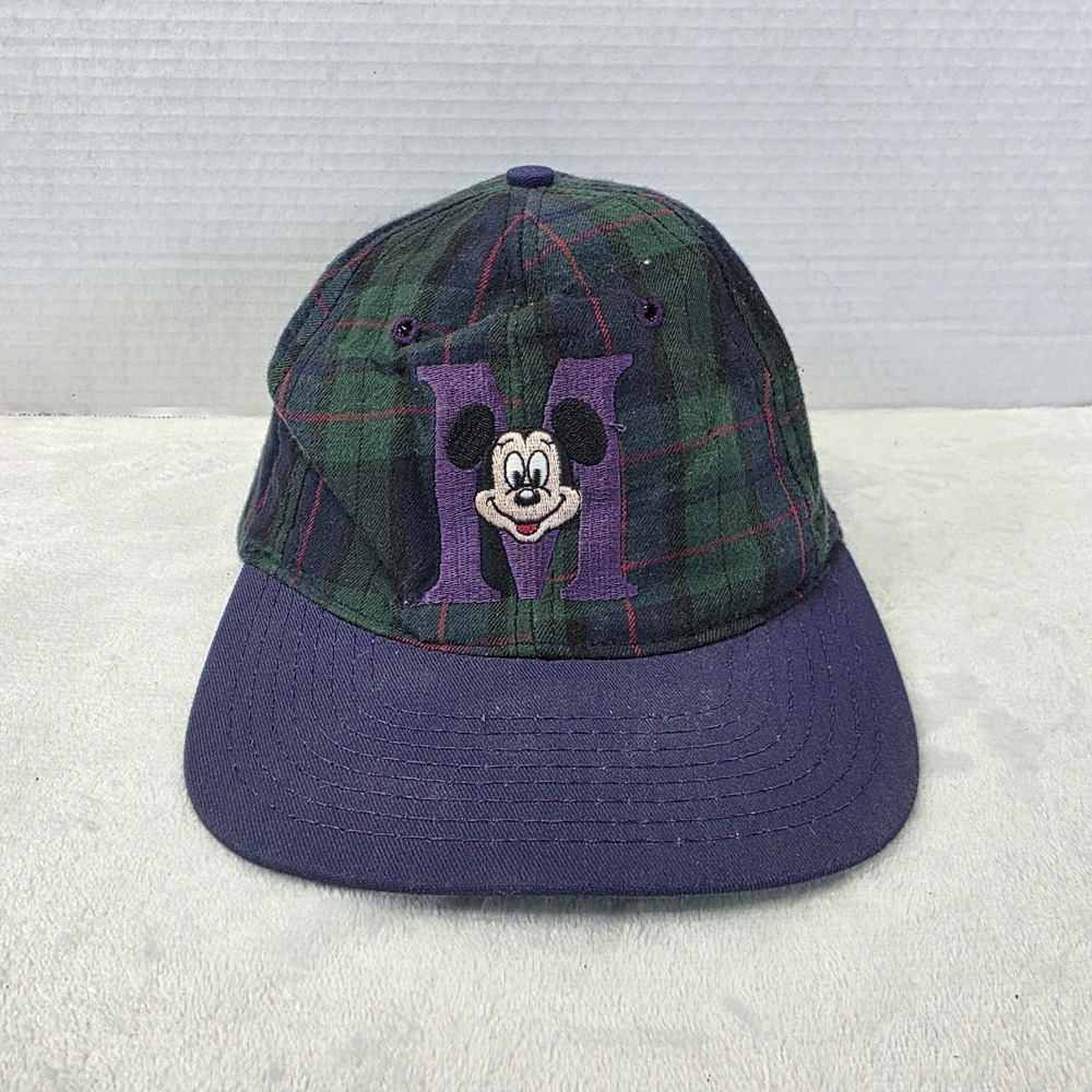 Vintage Plaid Mickey Mouse Snapback Hat Goofy's‎ Hat Disney Green Blue USA Made